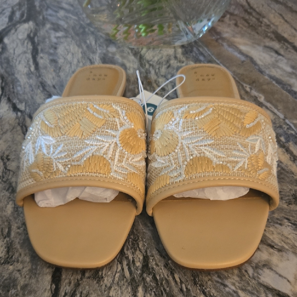 a new day Beige Embroidered Slide Mules